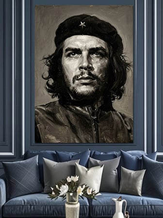 Che Guevara Klasik Siyah Beyaz Dekoratif Kanvas - Mdf Ahşap Tablo