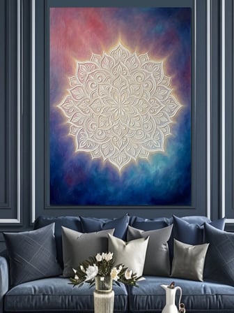 Mavi Galaksi Temalı Mandala Deseni Dekoratif Kanvas - Mdf Ahşap Tablo