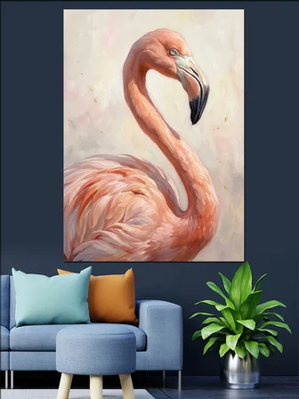 Pembe Flamingo Ve Pastel Tonlar Dekoratif Kanvas - Mdf Ahşap Tablo