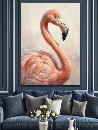 Pembe Flamingo Ve Pastel Tonlar Dekoratif Kanvas - Mdf Ahşap Tablo