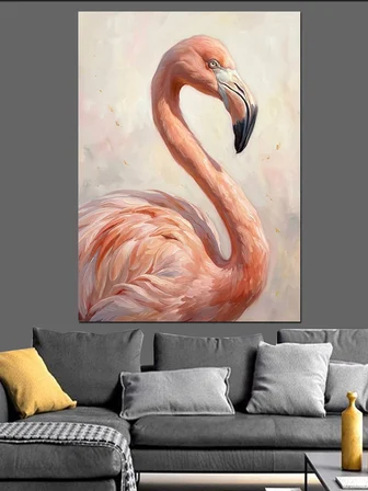 Pembe Flamingo Ve Pastel Tonlar Dekoratif Kanvas - Mdf Ahşap Tablo