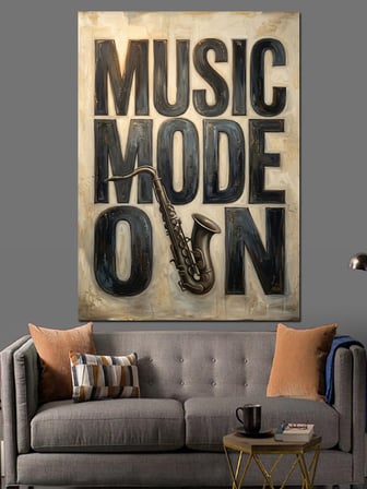 Müzik Modu Açık Yazılı Poster Dekoratif Kanvas - Mdf Ahşap Tablo