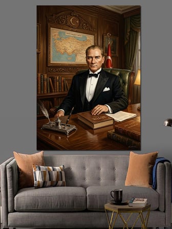 Atatürk Ve Türk Bayrağı Tablosu Dekoratif Kanvas - Mdf Ahşap Tablo