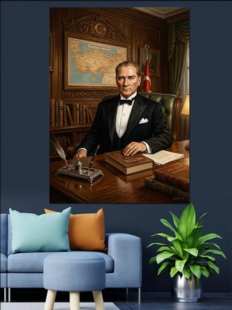 Atatürk Ve Türk Bayrağı Tablosu Dekoratif Kanvas - Mdf Ahşap Tablo