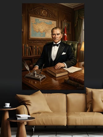 Atatürk Ve Türk Bayrağı Tablosu Dekoratif Kanvas - Mdf Ahşap Tablo