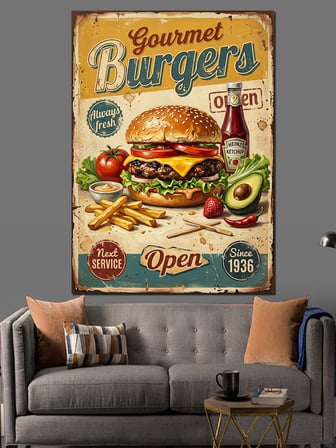 Gurme Burger Ve Patates Kızartması Dekoratif Kanvas - Mdf Ahşap Tablo