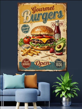 Gurme Burger Ve Patates Kızartması Dekoratif Kanvas - Mdf Ahşap Tablo