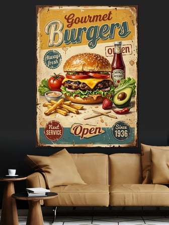 Gurme Burger Ve Patates Kızartması Dekoratif Kanvas - Mdf Ahşap Tablo