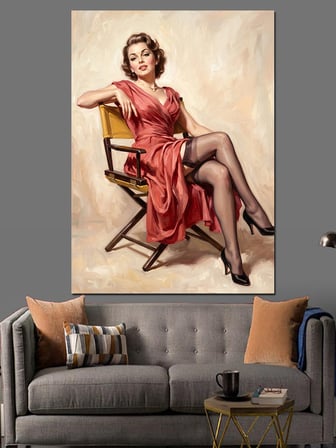 Kırmızı Elbiseli Vintage Kadın Portresi Dekoratif Kanvas - Mdf Ahşap Tablo