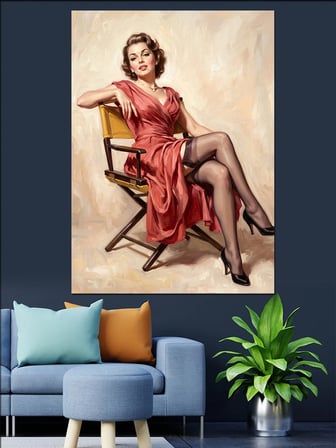 Kırmızı Elbiseli Vintage Kadın Portresi Dekoratif Kanvas - Mdf Ahşap Tablo