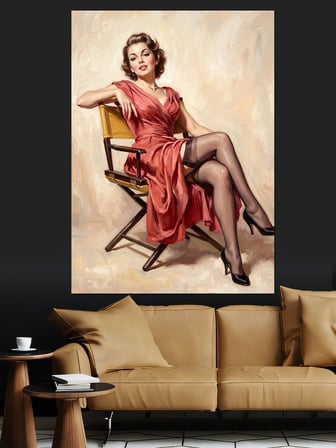 Kırmızı Elbiseli Vintage Kadın Portresi Dekoratif Kanvas - Mdf Ahşap Tablo