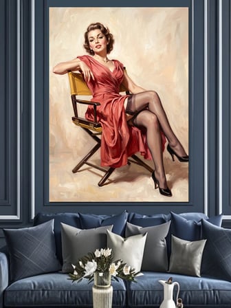 Kırmızı Elbiseli Vintage Kadın Portresi Dekoratif Kanvas - Mdf Ahşap Tablo