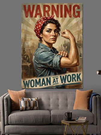 Warning Woman At Work Dekoratif Kanvas - Mdf Ahşap Tablo