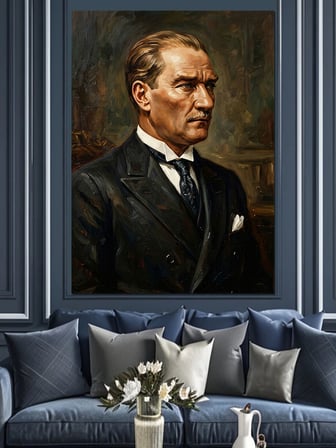 Ciddi Bakışlı Atatürk Portresi Dekoratif Kanvas - Mdf Ahşap Tablo