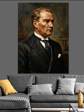Ciddi Bakışlı Atatürk Portresi Dekoratif Kanvas - Mdf Ahşap Tablo