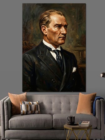 Ciddi Bakışlı Atatürk Portresi Dekoratif Kanvas - Mdf Ahşap Tablo
