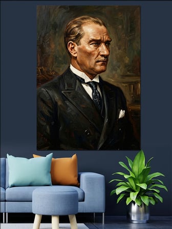 Ciddi Bakışlı Atatürk Portresi Dekoratif Kanvas - Mdf Ahşap Tablo