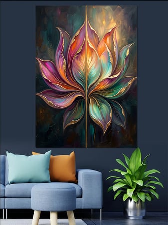 Renkli Lotus Çiçeği Mandala Dekoratif Kanvas - Mdf Ahşap Tablo