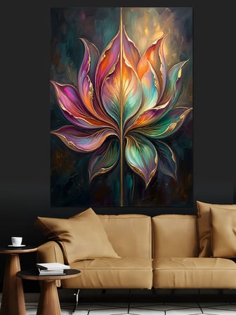 Renkli Lotus Çiçeği Mandala Dekoratif Kanvas - Mdf Ahşap Tablo