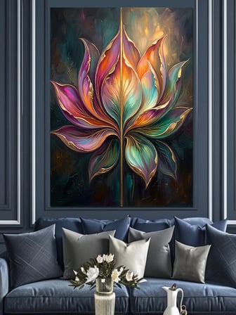 Renkli Lotus Çiçeği Mandala Dekoratif Kanvas - Mdf Ahşap Tablo