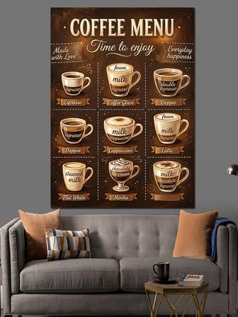Coffee Menu Kahve Çeşitleri Dekoratif Kanvas - Mdf Ahşap Tablo