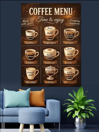 Coffee Menu Kahve Çeşitleri Dekoratif Kanvas - Mdf Ahşap Tablo