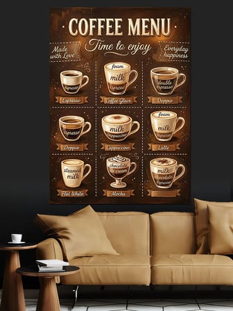 Coffee Menu Kahve Çeşitleri Dekoratif Kanvas - Mdf Ahşap Tablo