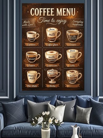 Coffee Menu Kahve Çeşitleri Dekoratif Kanvas - Mdf Ahşap Tablo