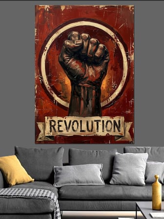 Revolution Yumruk Ve Alev Dekoratif Kanvas - Mdf Ahşap Tablo