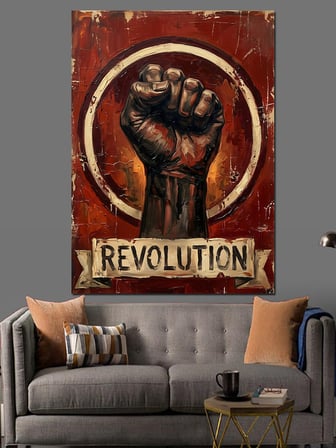 Revolution Yumruk Ve Alev Dekoratif Kanvas - Mdf Ahşap Tablo