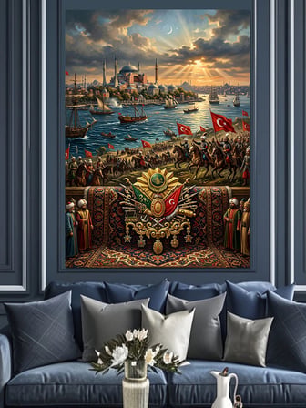 İstanbul Boğazı Ve Türk Bayrakları Dekoratif Kanvas - Mdf Ahşap Tablo
