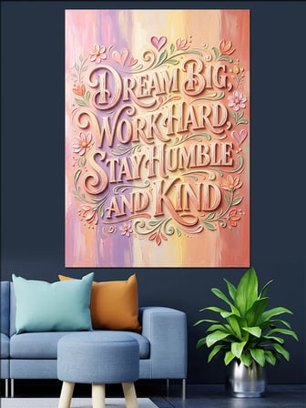Dream Big Work Hard Yazı Dekoratif Kanvas - Mdf Ahşap Tablo