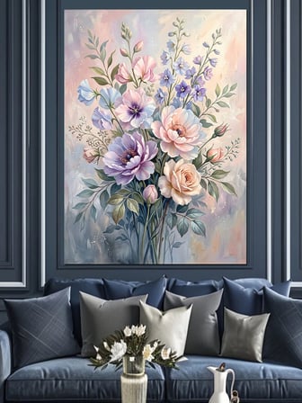 Pastel Tonlarda Bahar Çiçekleri Dekoratif Kanvas - Mdf Ahşap Tablo