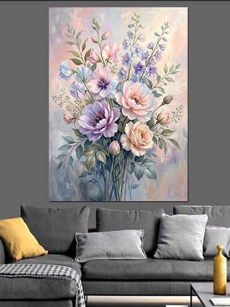 Pastel Tonlarda Bahar Çiçekleri Dekoratif Kanvas - Mdf Ahşap Tablo