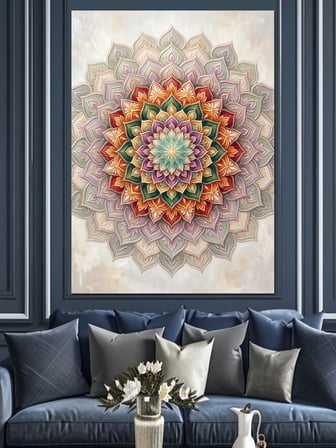 Renkli Çakra Mandala Deseni Dekoratif Kanvas - Mdf Ahşap Tablo