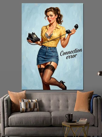 Connection Error Telefonlu Pin-Up Dekoratif Kanvas - Mdf Ahşap Tablo