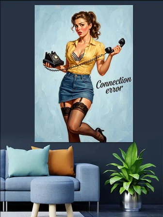 Connection Error Telefonlu Pin-Up Dekoratif Kanvas - Mdf Ahşap Tablo