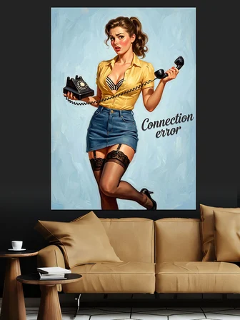 Connection Error Telefonlu Pin-Up Dekoratif Kanvas - Mdf Ahşap Tablo