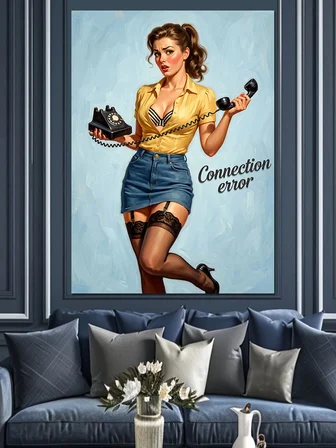 Connection Error Telefonlu Pin-Up Dekoratif Kanvas - Mdf Ahşap Tablo