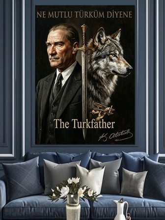 Kılıç Ve Kurt İle Atatürk Dekoratif Kanvas - Mdf Ahşap Tablo
