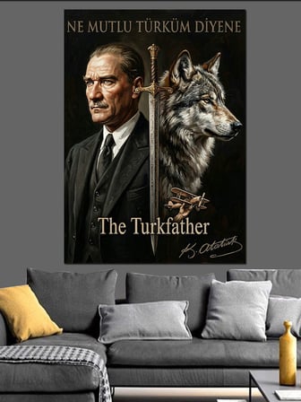 Kılıç Ve Kurt İle Atatürk Dekoratif Kanvas - Mdf Ahşap Tablo