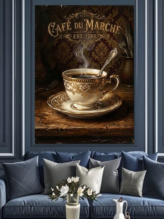 Cafe Du Marche Kahve Fincanı Dekoratif Kanvas - Mdf Ahşap Tablo
