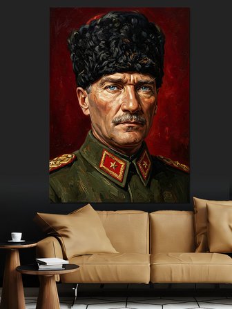 Kalpaklı Atatürk Asker Portresi Dekoratif Kanvas - Mdf Ahşap Tablo