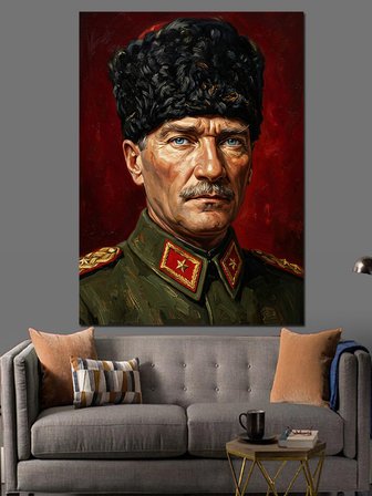 Kalpaklı Atatürk Asker Portresi Dekoratif Kanvas - Mdf Ahşap Tablo