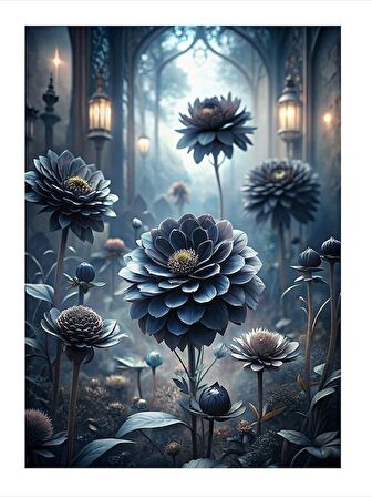 Ormandaki Tapınak Ve Siyah Çiçekler Art Mdf Poster 50cmX 70cm