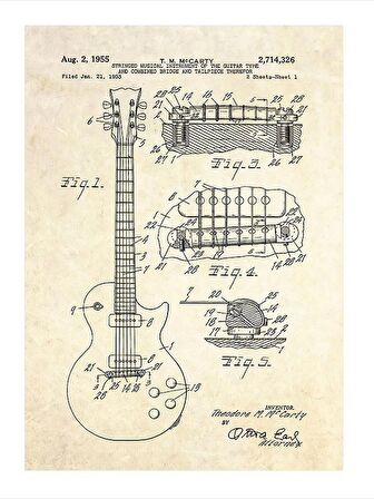 Elektro Gitar Anatomisi Tasarım Mdf Tablo 18cm X 27cm