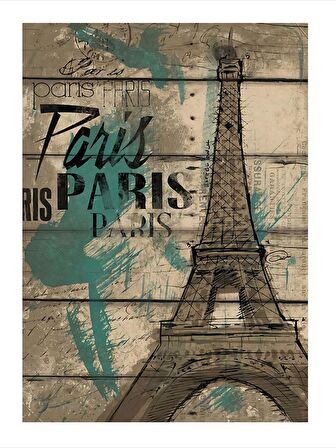 Paris Eyfel Kulesi Desenli Ahşap Tablo 18cm X 27cm