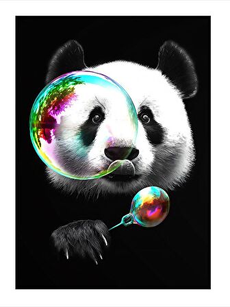 Baloncuk Üfleyen Panda Tasarım Mdf Tablo 50cmX 70cm