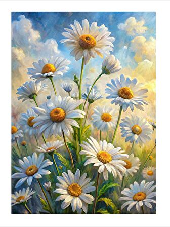 Papatyalar Desenli Ahşap Tablo 50cmX 70cm