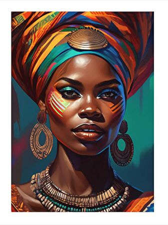 Afrikalı Kadın Model Ahşap Tablo 35cm X50cm